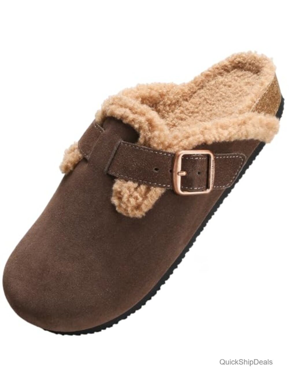 Genuine Suede Clogs Faux Shearling Lined Fuzzy Mules Slip On Comfort Shoes